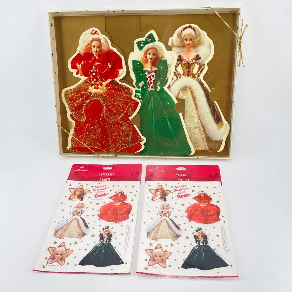 Vintage 1995 Hallmark Holiday Barbie Greeting Cards and Sticker Sheets Set